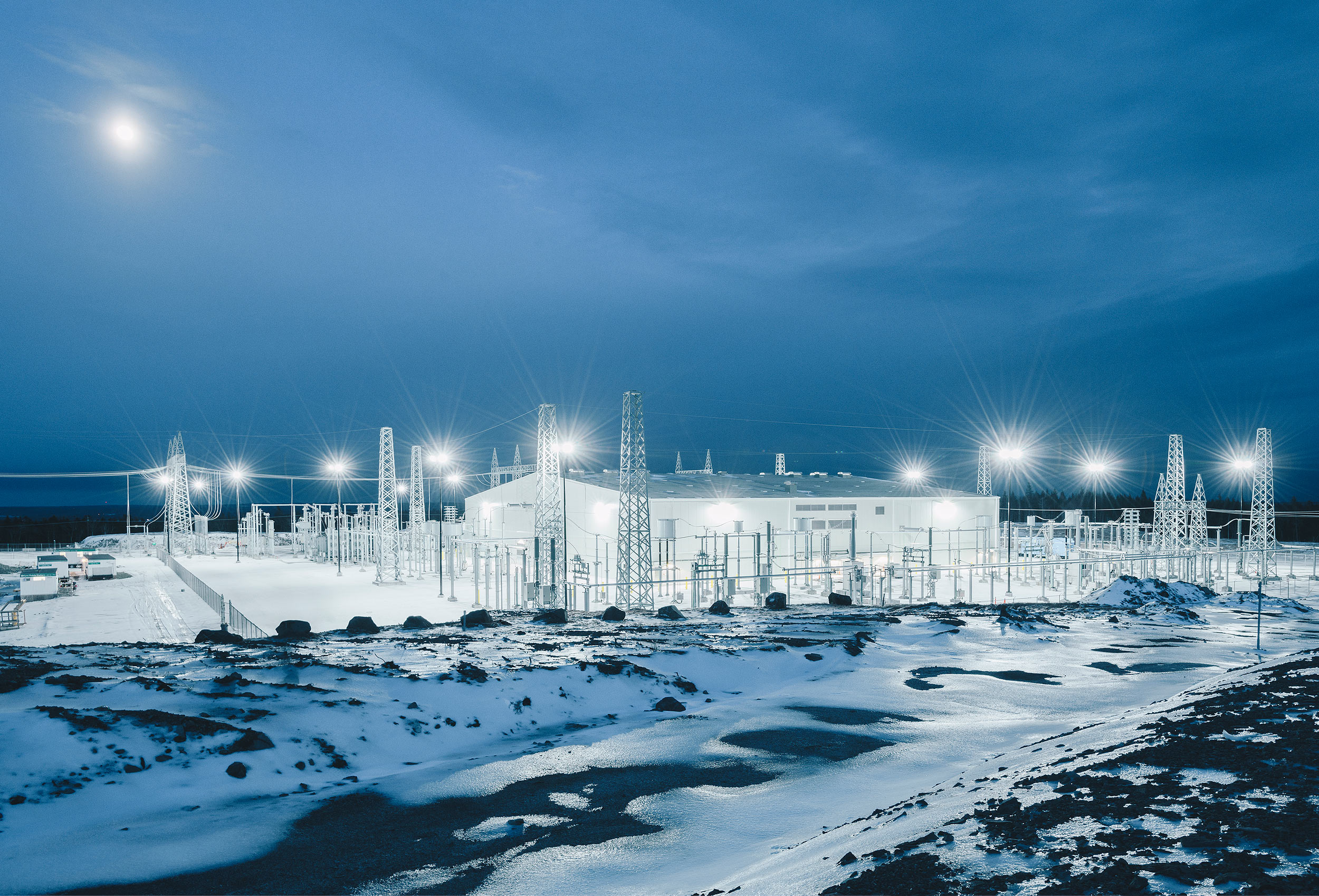 Woodbine sub-station which is part of the Maritime Link energy project in Newfoundland Canada by corporate industrial photographer Kristopher Grunert.